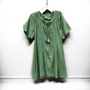 🌻Lucky Brand Green Embroidered Bohemian Dress Size Large